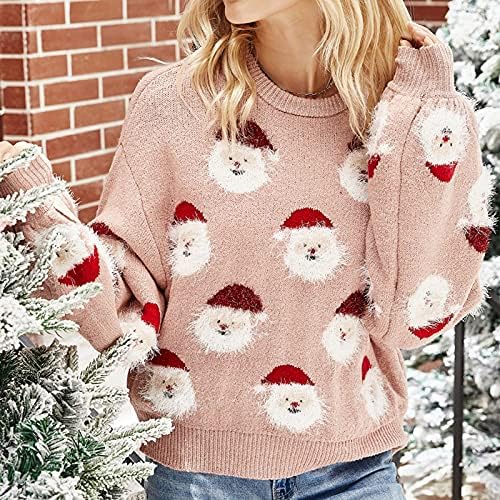 Ružni božićni džemper za žene slatka santa claus uzorak pletene dugih rukava Top trepavica čipka lagana pulover