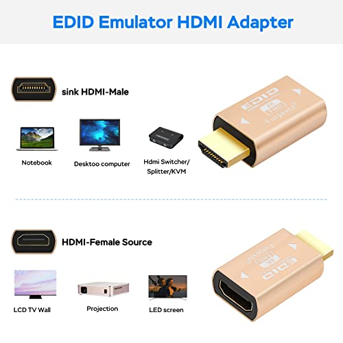 Furjosta HDMI EDID emulatorski prolaz 4k aluminijumski fit bez glava Imkeep Edid monitora Aktivni prekidači i ekstenzije 3840x2160 @ 59Hz 6p