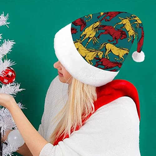 Crveni i žuti Konji Božićni šešir Santa šešir za uniseks odrasle Comfort Classic Božić kapa za Božić Party Holiday