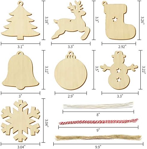 70kom drveni Božić ukrasi dekoracija DIY ornamenti za zanate nedovršeni drveni ukrasi viseći za farbanje