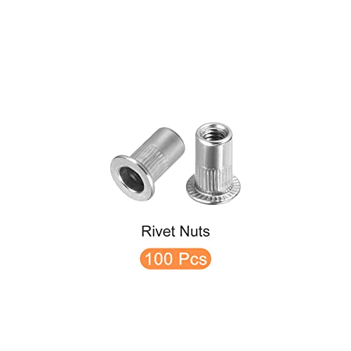 METALLIXITY Rivet Nuts 100kom, aluminijumski navojni umetak Nuts-za nameštaj mehanički pričvršćivači, srebrni