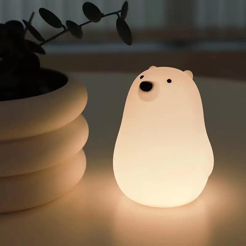 Thiaoouba dječije noćno svjetlo - mali bijeli medvjed dodiruje noćno svjetlo，slatka lampa za dječje dječje životinje Anime punjiva senzor dodira noćna svjetla za djecu kod kuće