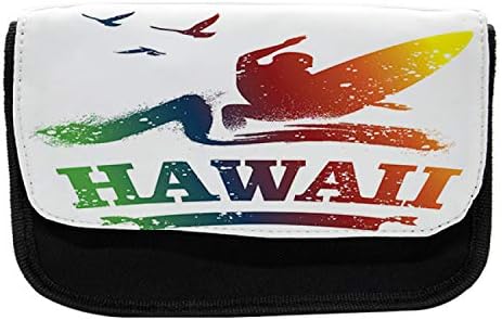 Lunarable Surf pernica, šarena egzotična Havajska scena, torba za olovku od tkanine sa dvostrukim patentnim