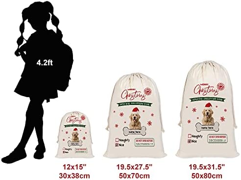 BAGEYOU slatka mačka Santa torbe personalizirane torbe od pseće tkanine s vezicom Xmas torba za odlaganje sadašnjeg pamučnog platna 19, 5x27, 5 inča
