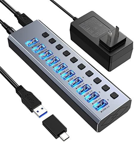 HJHL Aluminium 10-Port USB3. 0 priključna stanica multifunkcionalni Hub samostalni prekidač USB Hub