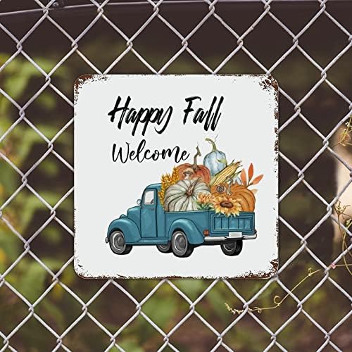 Fall viseći znak Plava farma Kamion TIN znak Pumpkin suncokret Maple Listovi Metalni znak Happy