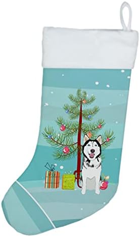 Caroline's WDK3070CS sibirski husky crno-bijeli 1 božićne božićne čarape, kamin Viseće čarape Božićna