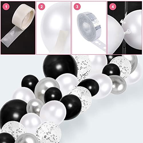 Crni srebrni balon Garland Arch Kit, 100pcs bijeli srebrni konfeti i metalik hromirani baloni za lateks