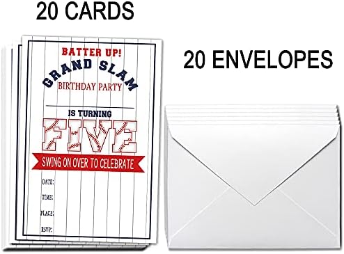Ukebobo 5. rođendan Poziv sa kovertama - Bated Up bejzbol zabava, ukrasi za bejzbol zabave - 20