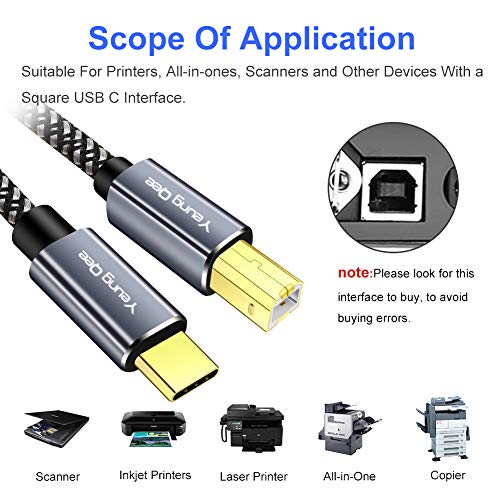 Yeung Qee USB C printeri 1,5 ft, USB tip C u USB 2.0 Tip B pisač kabelski kabel kompatibilan sa bratom, HP,