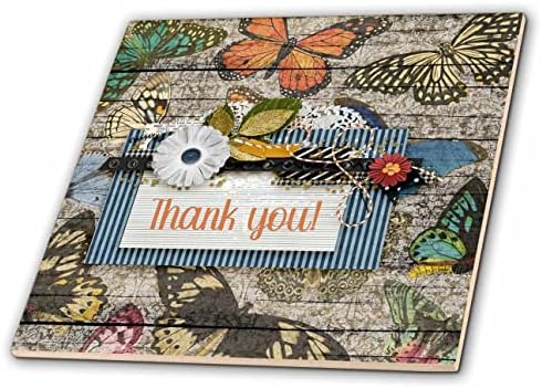 3drose Image of Fall Butterfly Design, Thank you, Doily, Flowers, String-Tiles