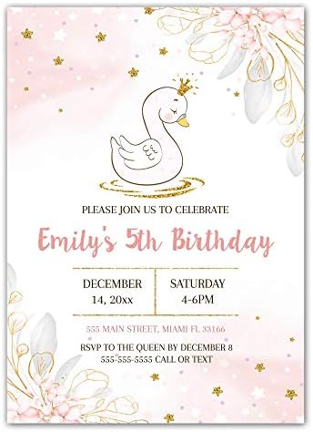 30 SWAN pozivnica Djevojka za bebe tuširanje ili rođendanski partni papir