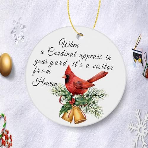Kardinal Božić Ornament 2021 kada se Kardinal pojavi u vašem dvorištu To je posjetilac sa neba keramička uspomena za odmor 3in ravni krug Porculanski ukras za jelku Božić prisutan