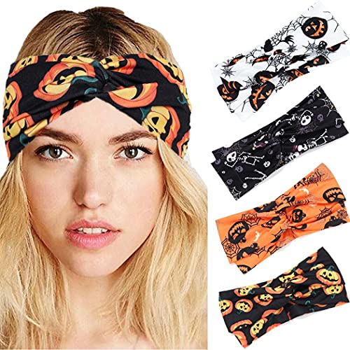 Bohend Halloween stretch Knotted Headbands 4kom Pumpkin Bandana neklizajuća elastična Ghost Head Bands Workout