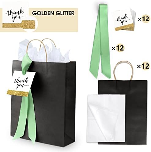 Lesumoo 12 paketa zahvalnih poklon torbi sa Svijetlozelenim vrpcama i zahvalnicama, 10x5x13 srednje