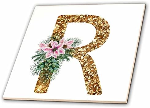 3drose Pink Poinsettia slika zlata Glitter Božić Monogram početne r-Tiles