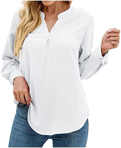 Tee Lady Long Fall Dugi rukav 2023 Odjeća Trendi Šifon V izrez Loop Fit Ležerne košulje za blube za dame