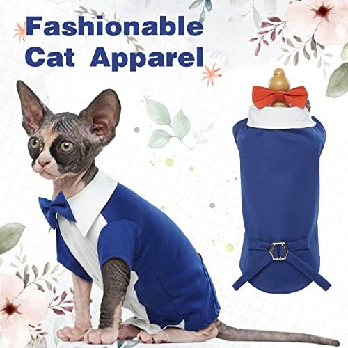 DENTRUN Cat smoking odijelo sa dvije leptir mašne, elegantna mačja košulja svečana odjeća, modna odjeća za mačke bez dlake, Mačić svečana odjeća za vjenčanje kostim za mačke mali psi nose