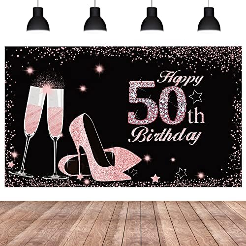 Excelloon Happy 50th Birthday Banner backdrop dekoracije za žene, Rose Gold Happy 50 Year old Birthday Party Poster Supplies Photo Props, pedeset Birthday Party Decor Sign
