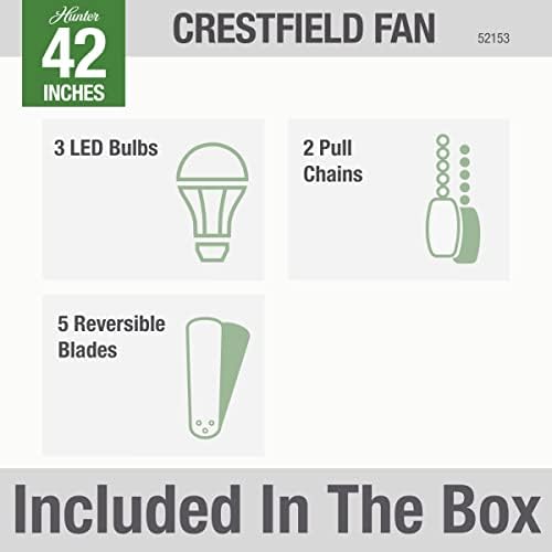Hunter Crestfield zatvoreni Stropni ventilator niskog profila sa LED svjetlom i kontrolom lanca za povlačenje,