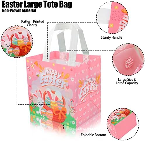 CCINEE 12kom Uskršnje poklon torbe sa ručkom, višekratne Uskršnje torbe netkane torbe za poslasticu sa Zečićima torbe za lov na uskršnja jaja za nabavku Uskršnje zabave, 7,9×7,9×5,9
