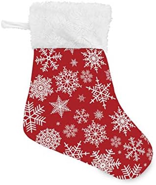 Alaza Božićne čarape Božićni uzorak s bijelim snježnim pahuljicama na crvenoj pozadini klasični