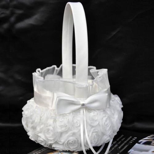 NPLE--romantična ruža Bowknot satenska svadbena ceremonija zabava za cvjetnu djevojku Basket Holy White