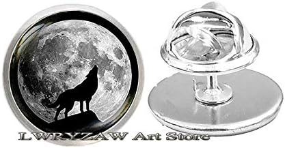 Howling Wolf Moon Brooch, Wolf Brooch, Broš puni mjesec, vučji pin, ljubitelj vukova, zavijaju vučji pin,