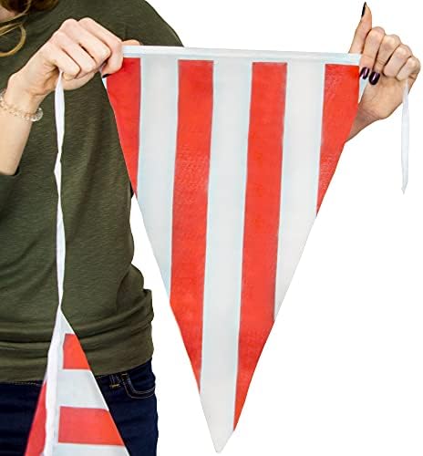 100 stopa za zastavice, 48 velike crvene i bijele prugaste zastave za cirkus, karnevalske igre, trke, SAD,