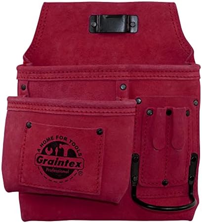 Graintex SS2382 :: 5 džep lijevo ruka i torbica za nokte Burgundija Color Suede kože za konstruktore, električare, vodoinstalateri, rukotvoreni