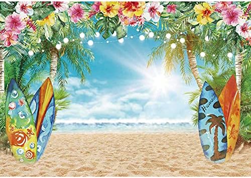 Negeek 8x6ft poliesterska tkanina ljetna pozadina havajske plaže nebo okean Tropski cvijet Palme lišće daska za surfanje pozadina za Luau Aloha ukras za zabavu Baner slika Photo Booth