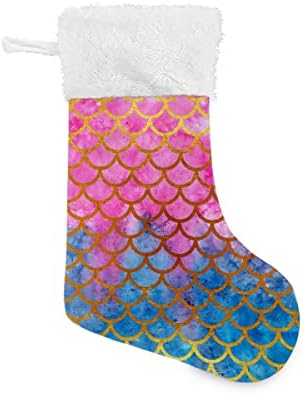 Božićne čarape ružičaste plave boje Zlatne ribe Vage Bijeli plišani manžetni Mercerizirani baršunasti obiteljski