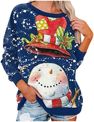Slatka redaknerska dukserica scoop vrat Božićni ispis Izlazeći na vrhu za žene opuštena zimska odjeća