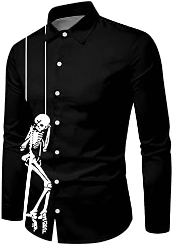 XXBR Halloween Gumb dolje majice za muške skeletne kostur s kosturu s dugim rukavima kostus kostimi su casual