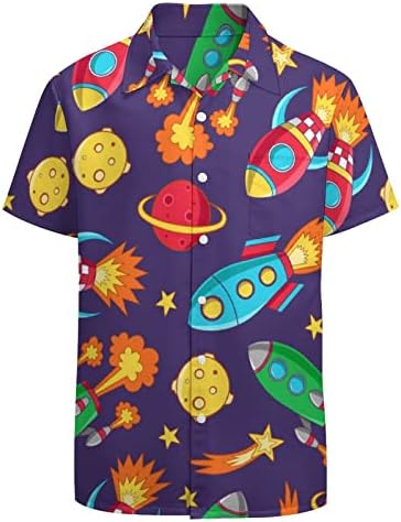 Svemirske rakete planete i zvijezde muške košulje kratki rukav dugme down bluza Casual Tee Top košulje