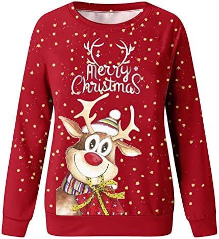 Usuming grafički duksevi Crewneck Božićni duksevi trendi Dugi rukav pulover labavi ženski Duks slatki