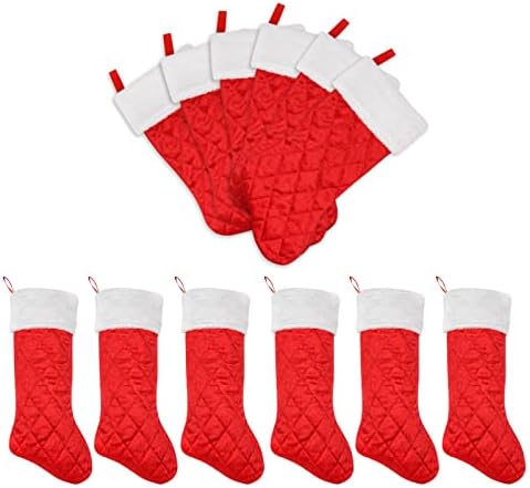 Porrunny 6 pakovanje 18 inča Božićne čarape prekrivene pamučne crvene ili bijele debele luksuzne čarape personalizirane Božić za porodični odmor Xmas Party Decor kamin Viseći za porodičnu djecu