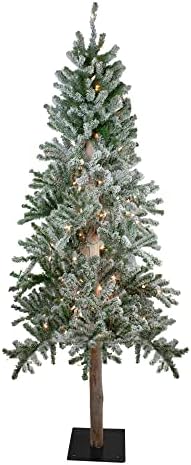 7 'PRE-LIT OFLY FLOCDED alpsko umjetno božićno drvo - bistra svjetla