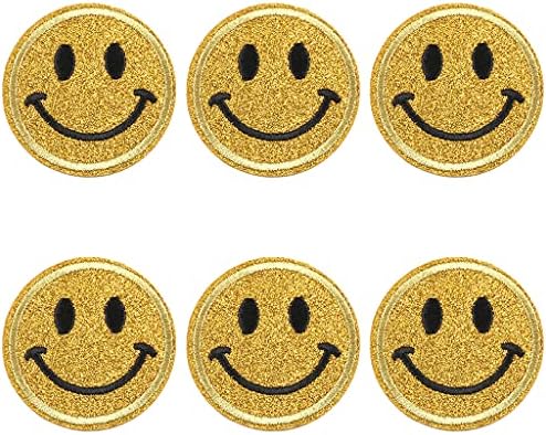 6 kom Glitter Smiley lice vezene zakrpe samoljepljive šivati ​​na Applique Patch za odjeću ručni ruksak 2,2