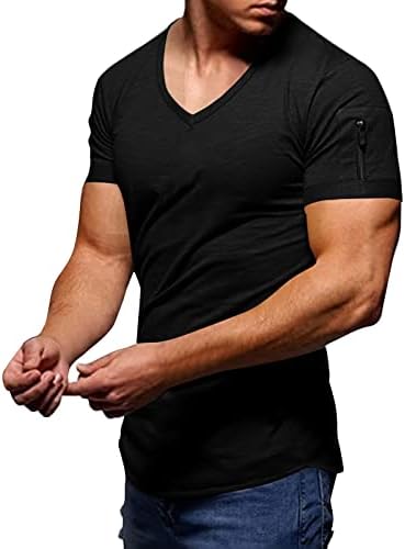 XXBR majice za muške V izrez Ljeto kratki rukav sa bočnim zatvaračem Zip Sports Tops Athletic Workout Mišić Basic