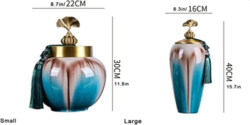 CNPraz Luksuzne plave keramičke vaze đumbir jar sa poklopcem za kućni dekor, hram jar vase porculan