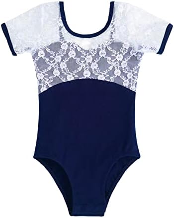 Linjinx triko za djevojčice za gimnastičku odjeću za djecu Jednodijelni čipkasti kratki rukav pamučna balerina plesni bodi