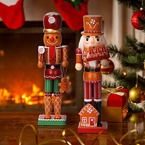 AULUDA 15 Božić dekorativni Orašari, 2 đumbir hljeb muškarci, ručno izrađene drvene lutkarske figure,