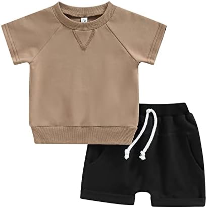 Baby Boy Summer Odeća Čvrsta majica kratkih rukava Top elastični struk kratke hlače za dječake mališani