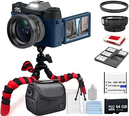 Edealz 4k 48mp digitalna kamera za fotografiju, vlogging kamera za YouTube SA 3.0 180° Flip ekranom,