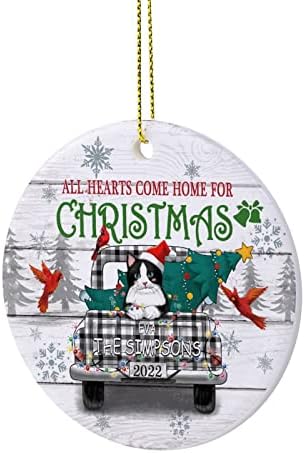 Božićna jelka ukrasi sva srca dođite kući za Božić mačka Božić Ornament za uspomenu viseći Ornament Kućni dekor viseći privesci 3 okrugla keramička Božić ukrasi, Božić dekor