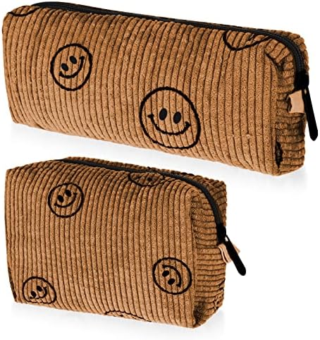 Lounsweer 2 komada Smile Face Makeup torba za torbicu Corduroy torba za šminkanje torbica kozmetička torba Preppy