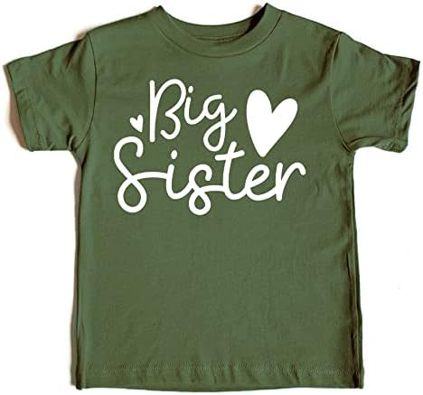 Olive Loves Apple Cursive Big Sister Hearts Sibling Reveal T-Shirt za bebe i male devojčice sestre ili sestre
