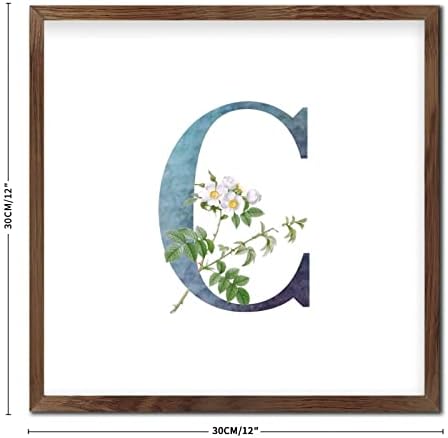 Početno slovo C Plavi zeleni monogram Uokvirena drvena potpis Dekor Inspirational White Roses Cvjetni proljetni