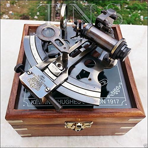 Starinski kolekcionarni nautički mesingani radni njemački morski sextant w / drvena kutija